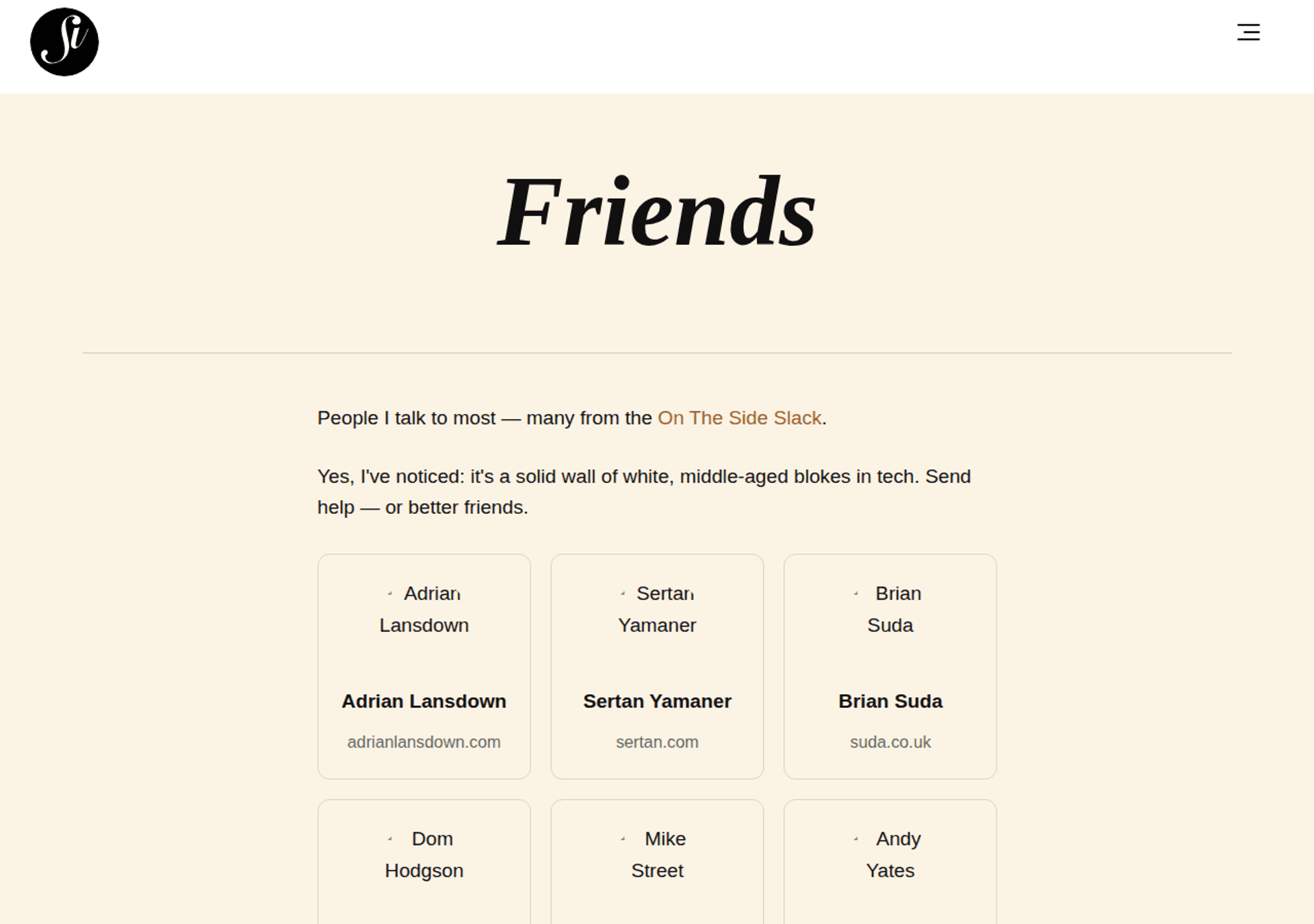 The new /friends page - a grid of avatar cards for people I talk to most